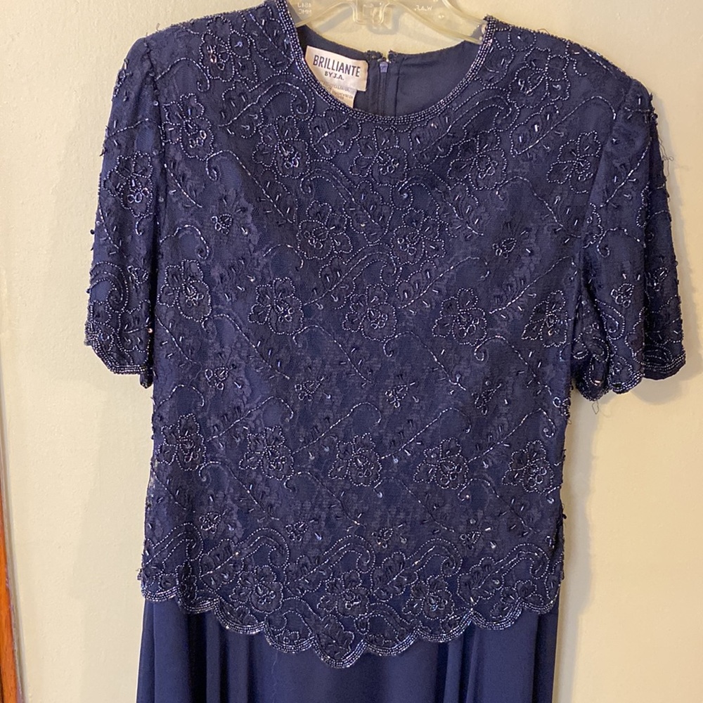 Brilliante by J.A., Navy Blue beaded formal evening gown, size L